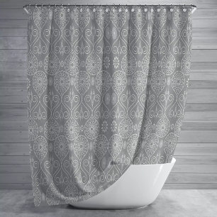 Grey fibrous textile octopus seeds patterned shower curtain