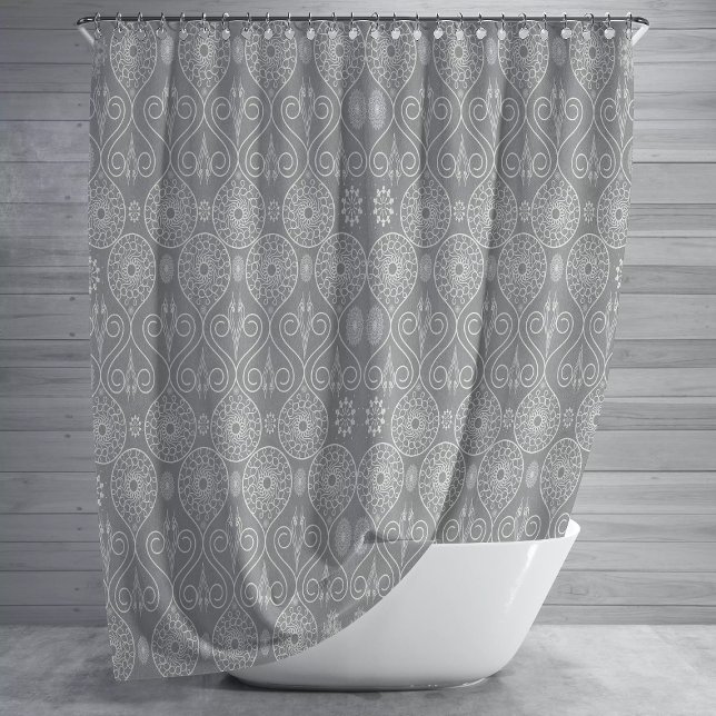 Grey fibrous textile octopus seeds patterned shower curtain (Creator Uploaded)