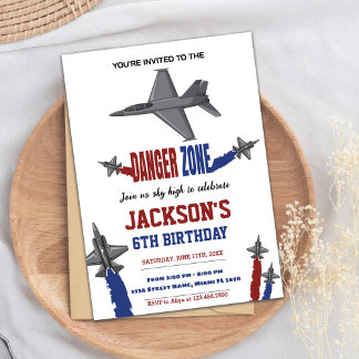 Grey Fighter Jet Birthday Invitations