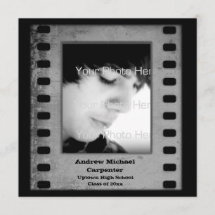 Grey Film Strip Grunge Photo Card Invitation