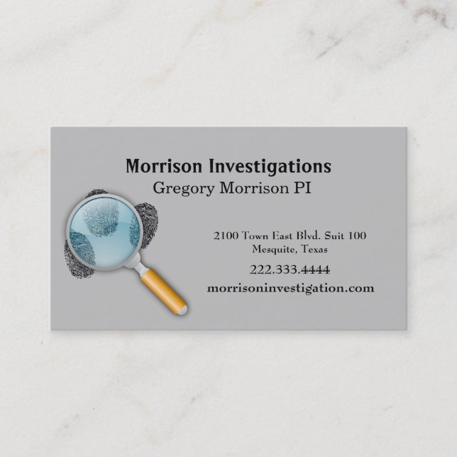 Grey Finger Prints Private Investigation  Business Card (Front)