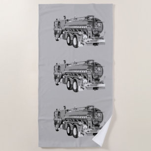 Grey Fire Truck Oil Paint, Beach Towel
