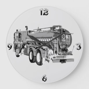 Grey Fire Truck Oil Painted, Large Clock