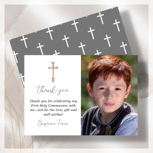 Grey First Holy Communion Thank You Card