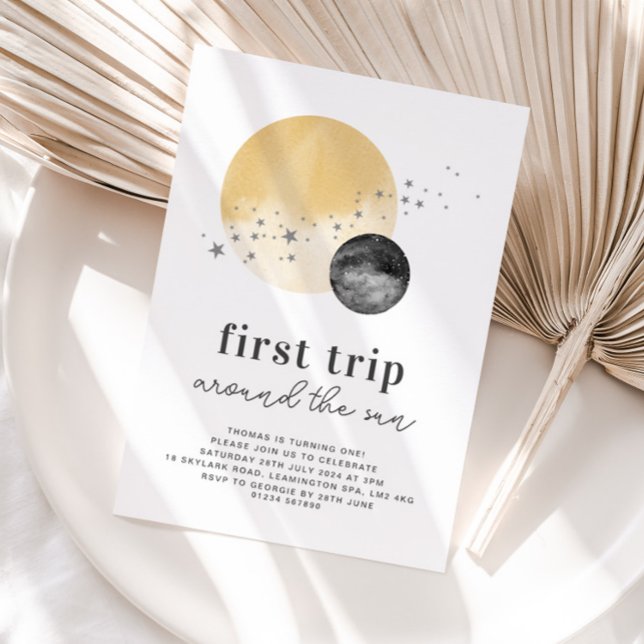 Grey First Trip Around The Sun Birthday Invitation (Creator Uploaded)