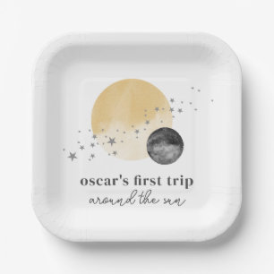 Grey First Trip Around The Sun Paper Plate