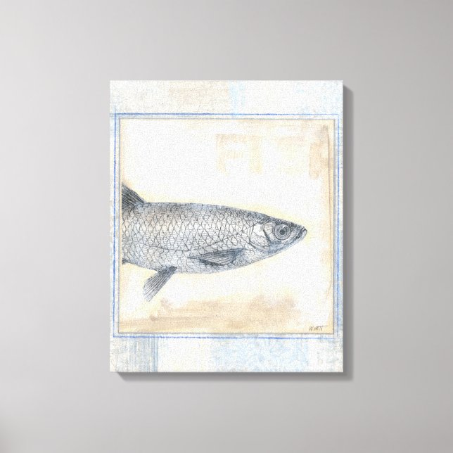 Grey Fish on Beige Background Canvas Print (Front)