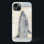 Grey Fish on Beige Background iPhone 13 Case<br><div class="desc">Artist Norman Wyatt is talented and known for his great sea life art prints. In this vivid image, he captures a grey fish in its most natural style. He also added a vintage-inspired blue and beige frame to make it look more unique and contemporary. This piece of artwork would be...</div>