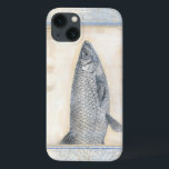 Grey Fish on Beige Background iPhone 13 Case<br><div class="desc">Artist Norman Wyatt is talented and known for his great sea life art prints. In this vivid image, he captures a grey fish in its most natural style. He also added a vintage-inspired blue and beige frame to make it look more unique and contemporary. This piece of artwork would be...</div>