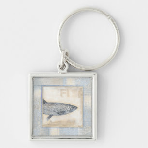 Grey Fish on Beige Background Key Ring