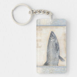 Grey Fish on Beige Background Key Ring