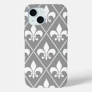 Grey Fleur de Lis iPhone 15 Case