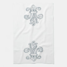 Grey Fleur de Lis Kitchen Towel
