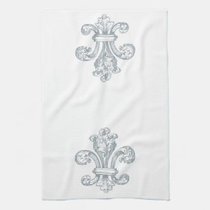 Grey Fleur de Lis Kitchen Towel
