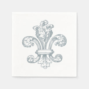 Grey Fleur de Lis on white background paper napkin