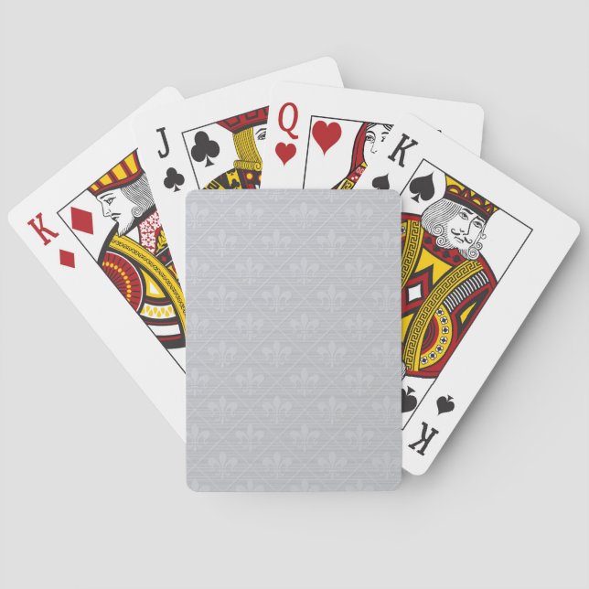 Grey Fleur de Lis Pattern Playing Cards (Back)