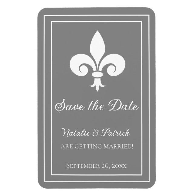 Grey Fleur de Lis Save the Date Magnet (Vertical)