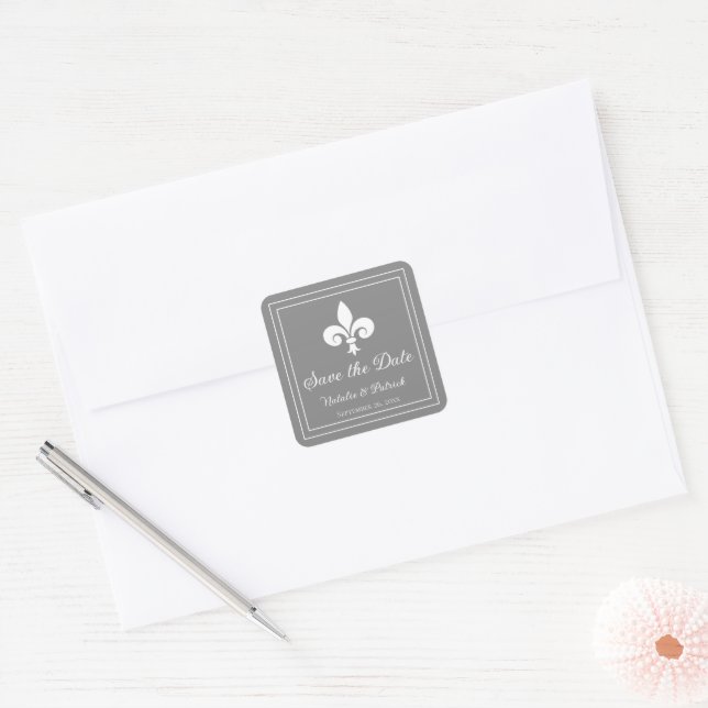 Grey Fleur de Lis Save the Date Stickers (Envelope)