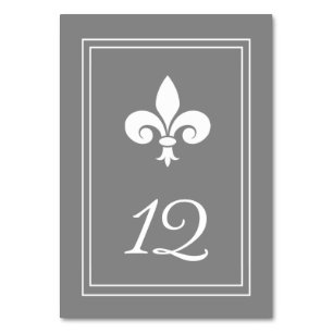 Grey Fleur de Lis Table Number Card