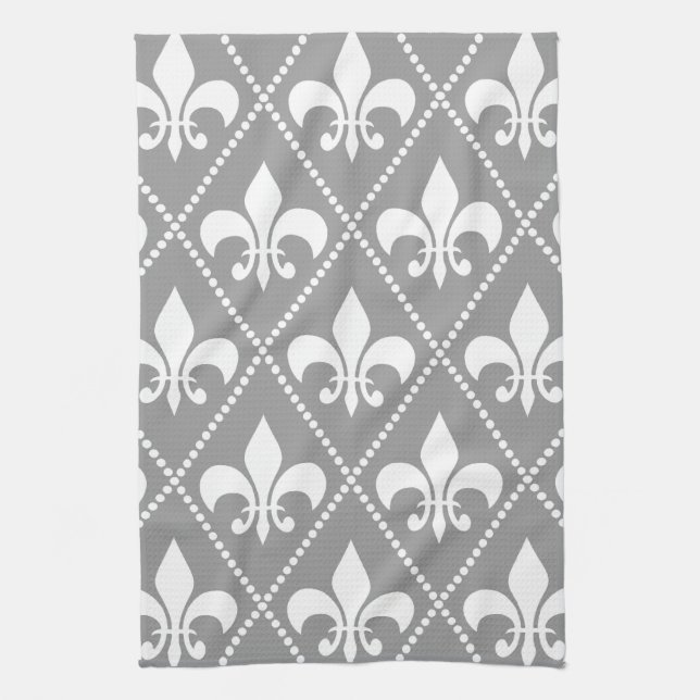 Grey Fleur de Lis Tea Towel (Vertical)