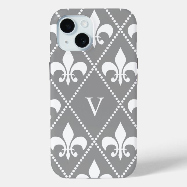 Grey Fleur de Lis w/ monogram Case-Mate iPhone Case (Back)