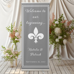 Grey Fleur de Lis Wedding Retractable Banner