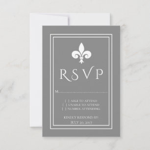 Grey Fleur de Lis Wedding RSVP Card