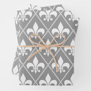 Grey Fleur de Lis Wrapping Paper Sheet