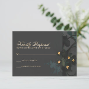 Grey Floral Abstract Moody Bohemian Handfasting RSVP Card