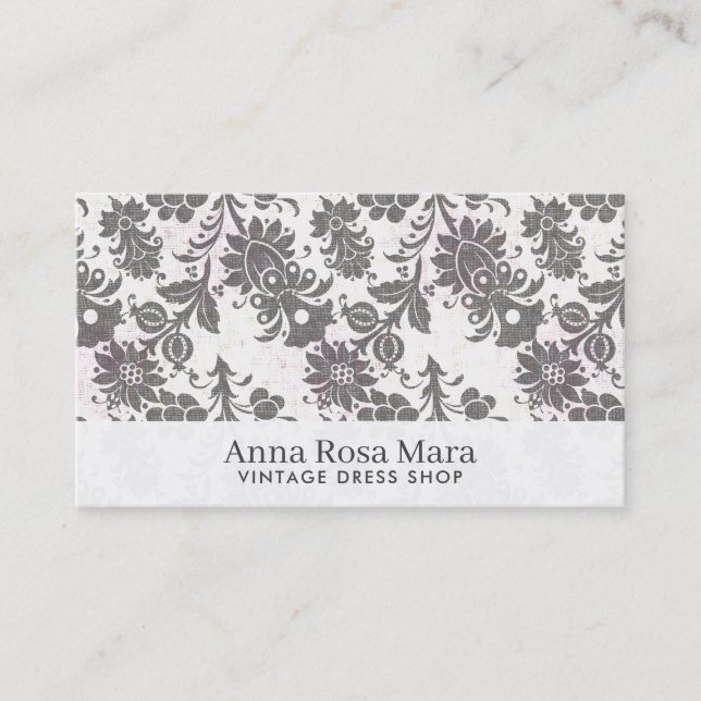 *~* Grey Floral Antique Victorian Vintage Linen Business Card (Front)