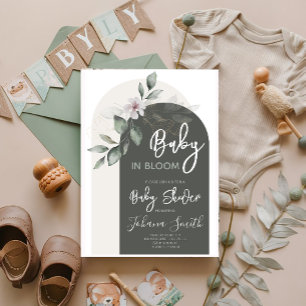 Grey Floral Arch Baby in Bloom Baby Shower Invitation