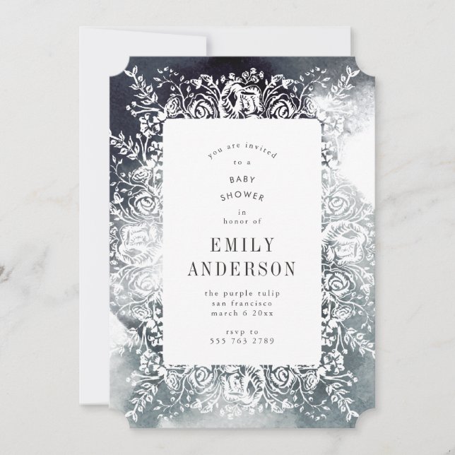 Grey Floral Baby Shower Invitation in Watercolor (Front)