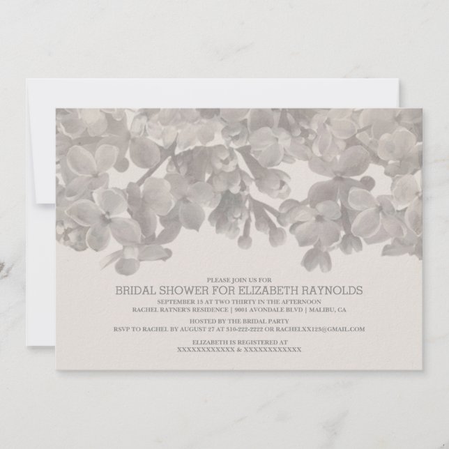 Grey Floral Bridal Shower Invitations (Front)