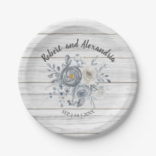 Grey Floral   Bridal Shower Wedding Reception  Paper Plate