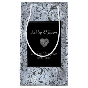 Grey Floral Damask Pattern Small Gift Bag