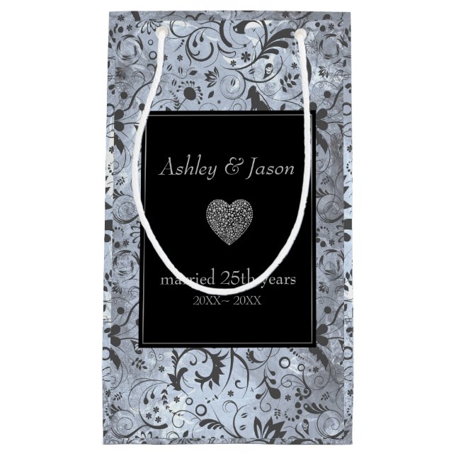 Grey Floral Damask Pattern Small Gift Bag (Front)