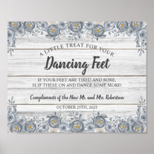 Grey Floral   Dancing Feet Flip Flops Wedding Sign