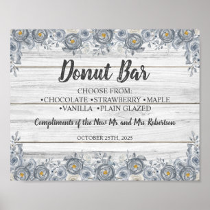 Grey Floral   Doughnut Bar Bridal Shower Wedding S Poster