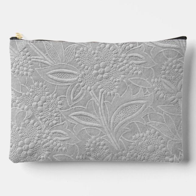 Grey Floral Embossed Look Accessory Pouch (Front)