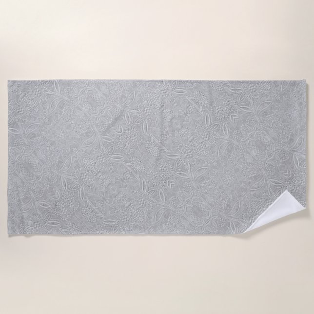 Grey Floral Embossed Look Beach Towel (Front)