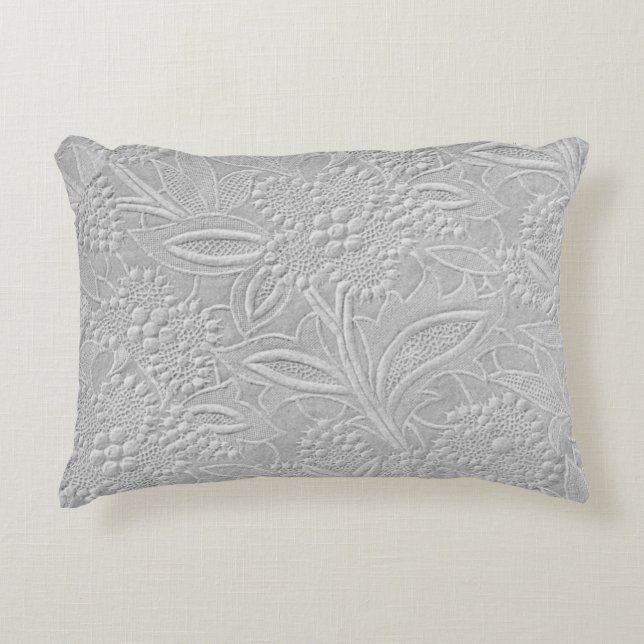 Grey Floral Embossed Look Decorative Cushion (Front)