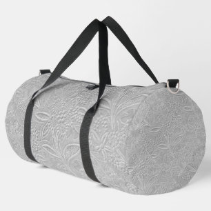 Grey Floral Embossed Look Duffle Bag