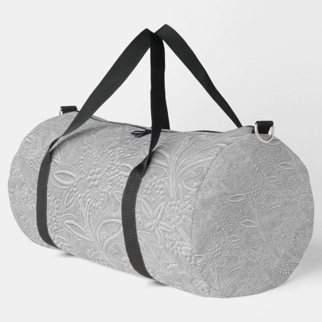 Grey Floral Embossed Look Duffle Bag (Left Corner)