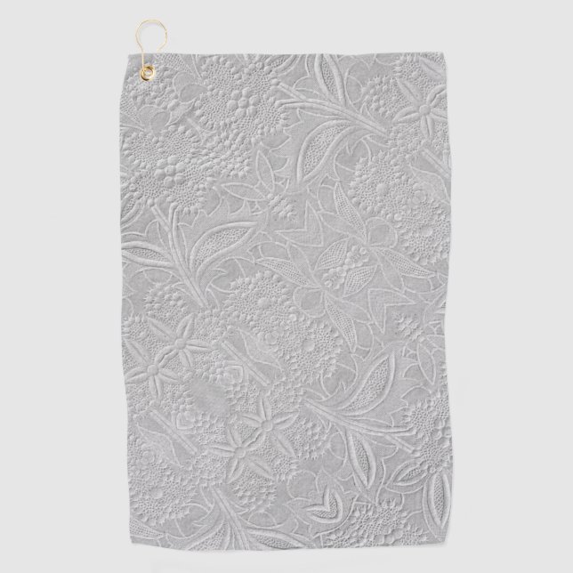 Grey Floral Embossed Look Golf Towel (Front)