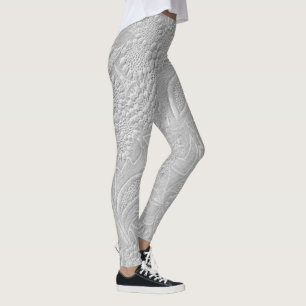 Grey Floral Embossed Look Leggings