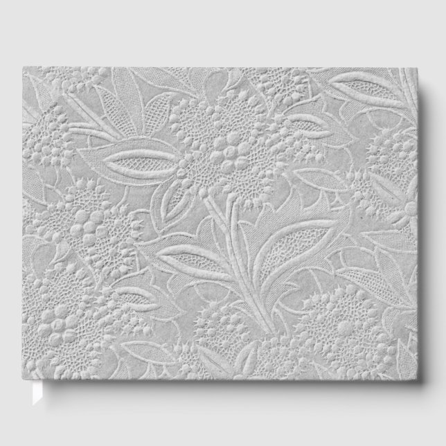 Grey Floral Embossed Look Personalised Spine Guest Book (Front)