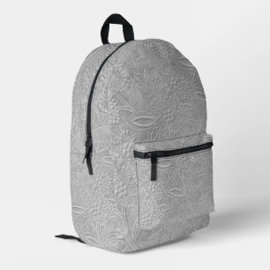Grey Floral Embossed Look Printed Backpack