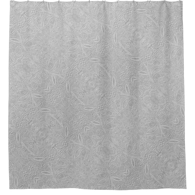 Grey Floral Embossed Look Shower Curtain (Front)