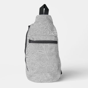 Grey Floral Embossed Look Sling Bag