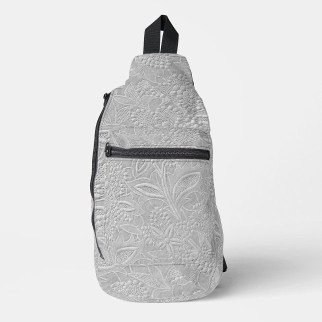Grey Floral Embossed Look Sling Bag (Front)